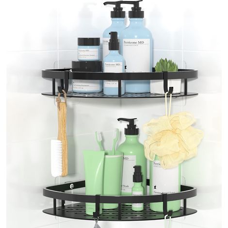 Tablette de douche d'angle, tablette de douche sans perçage, rangement et organisation de la salle de bain, autocollants de salle de bain et de cuisine hautement adhésifs, taille:28215cm-1pc (1/3)