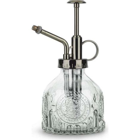 Vintage-Gießkanne aus Glas, 16,5 cm hoch, mit Pumpaufsatz, auslaufsicherer Düse mit feiner Zerstäubung für Gartenpflanzen, Blumen und Reinigungsmittel. Weiß