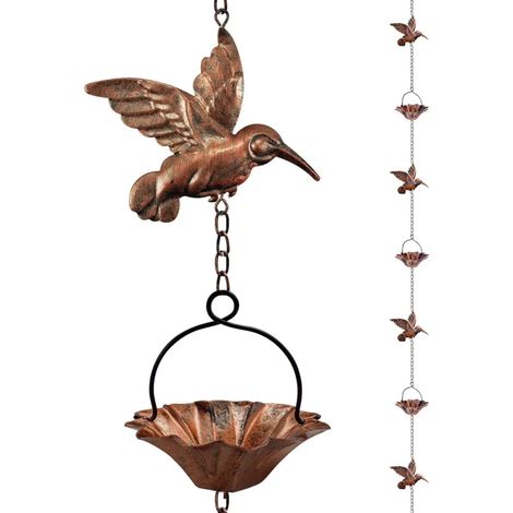 Bronze colibris chaîne de pluie 8 pieds de décoration de jardin métallique vintage (1/5)