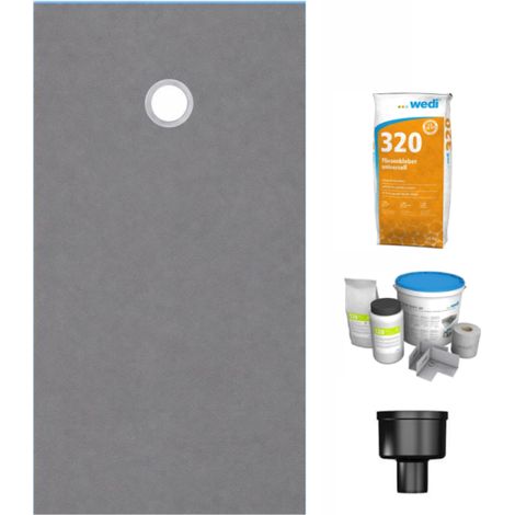 Wedi – Receveur de douche à carreler 160 x 90 cm – Écoulement excentré – Bonde verticale incluse – Kit d'étanchéité et colle 320
