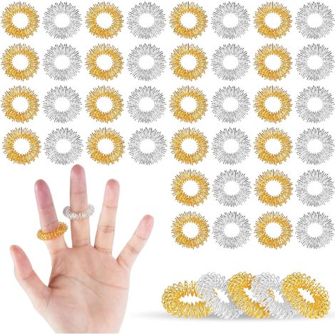 Akupressur Ringe 40 Stück, Finger Massageringe zur Stressreduzierung & Schmerzlinderung bei Arthrose, Gold & Silber Set (20 Gold, 20 Silber) für verbesserte Durchblutung und Fingergymnastik