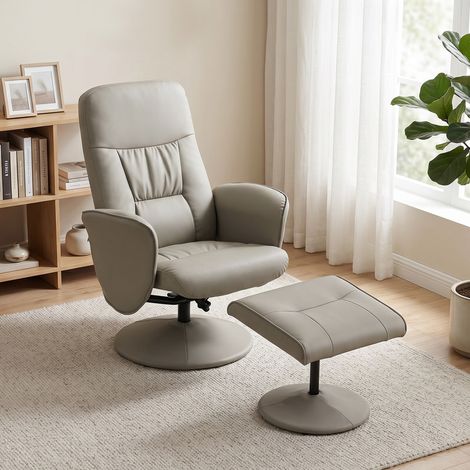 Sillón Relax Reclinable con Reposapiés Respaldo Alto Giratorio 360° Reposabrazos Beige Gris (1/5)