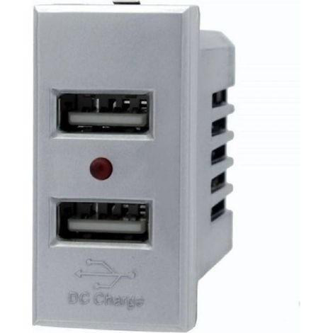 Trade Shop - MODUELLE PRESA CARICATORE USBX2 5V 2,1A GRIGIO SILVER COMPATIBILE BTICINO AXOLUTE -