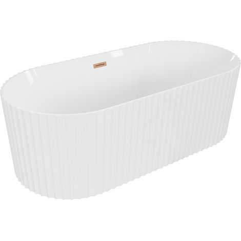 Mexen Paola freistehende geriffelte Badewanne 150 x 75 cm, weiß glänzend, Überlauf gebürstetes Kupfer - 52721507500-65 (1/3)