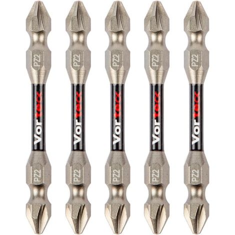 Embouts de Vissage à Impact Double Embout PZ2, 65 mm, Set Pozidriv pour Visseuse à Chocs, 1/4 pouce Hex Quick Lock, Pointe Magnétique, Zone de Torsion, Lot de 5 (1/5)