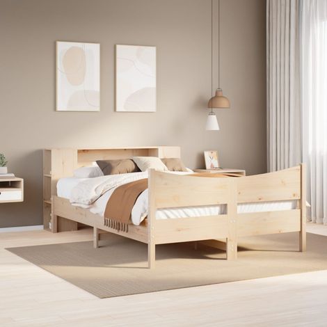 Cadre de lit pin massif 140x190 cm avec rangements intégrés - Construction stable et design moderne pour chambre (1/4)