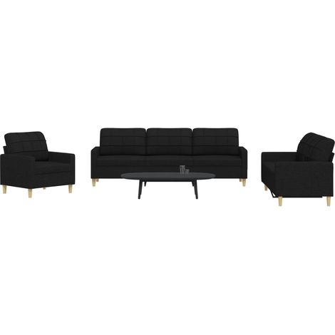 3-tlg. Sofagarnitur Schwarz Stoff (1/5)