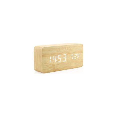 Horloge en Bois Réveil numérique en Bois créatif Réveil LED Multifonctionnel élégant avec Alimentation USB Commande vocale - Bois de Bambou (1/5)