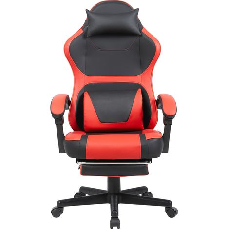 Fauteuil gaming PVC noir et rouge avec poche OKMYHOME