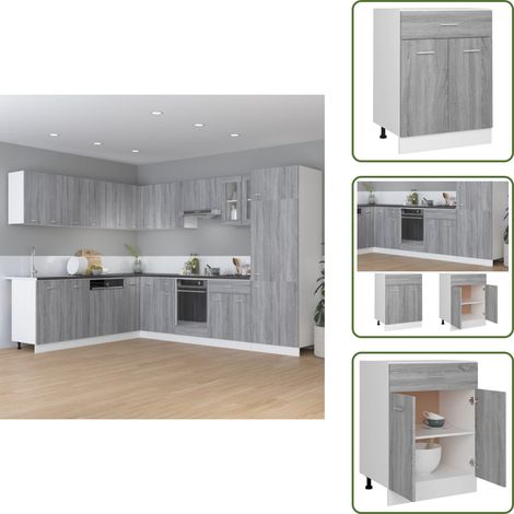 The Living Store Armoire de plancher à tiroir Sonoma gris 60x46x81,5 cm - Meuble De Cuisine - Armoire De Cuisine - Rangements Cuisine - Placard De Cuisine - Meuble Rangement (1/5)