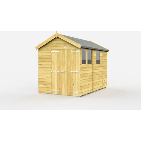 6 x 9 Feet Apex Shed - Double Door With Windows - Wood - L272 x W175 x H217 cm