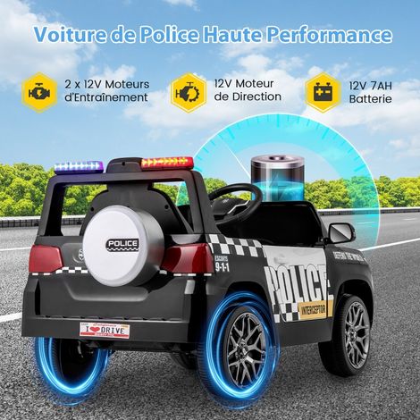 Voiture de police électrique blanche pour enfant 12 V avec télécommande, suspension et feux LED pour jardin et cour (1/5)