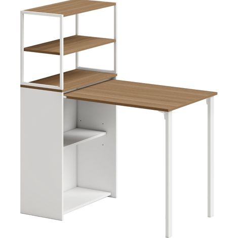 Escritorio plegable con estantería de 4 niveles 105 x 60 x 127 cm madera natural HOMVRA (1/4)