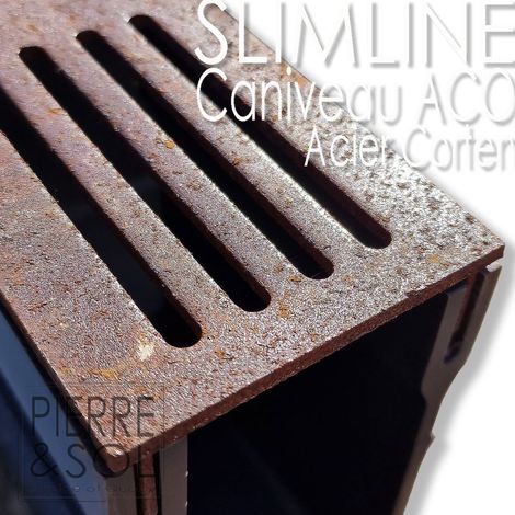 Caniveau étroit 6 cm Grille acier corten - SLIMLINE - ACO - Élément d'angle (1/2)