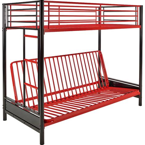 Vente-Unique – Lit mezzanine 90 x 190 cm – Banquette convertible 135 x 190 cm – Métal noir et rouge – Charge maximale 150 kg – Hauteur 170 cm (1/4)