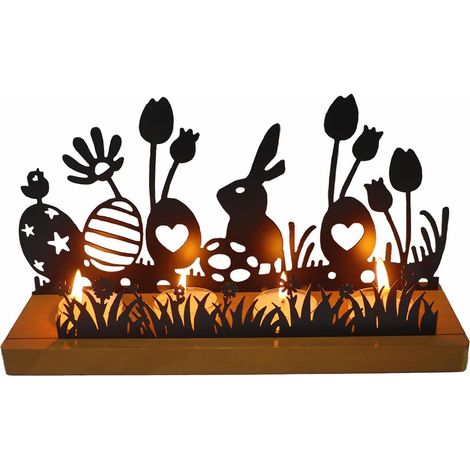 Bougeoir Bois Décorations de Pâques avec Lapin de Pâques, œuf de Pâques, Fleurs, Decoration Paques Table, Cadeau de Pâques, Lapin de Paques Decoration 26 x 8 x 14 cm (1/5)