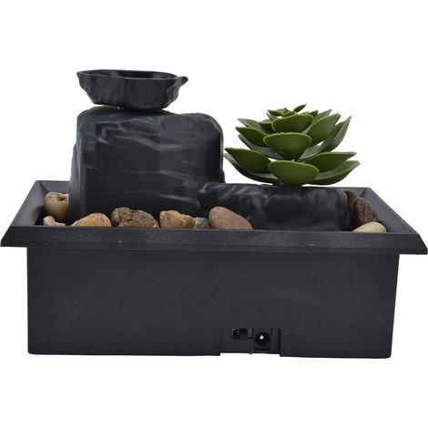 Fontaine à eau décorative USB 3V avec plantes succulentes et lumière LED pour la décoration intérieure de la maison ou du bureau. (1/5)