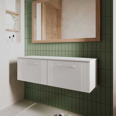 Nuie Deco Satin White 1200mm Wall Hung 2 Drawer Vanity Unit with Worktop - DPF194W2 (1/5)