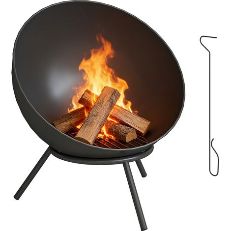 Brasero réglable 60 x 53 x 66 cm avec tisonnier, grille à charbon et support, noir