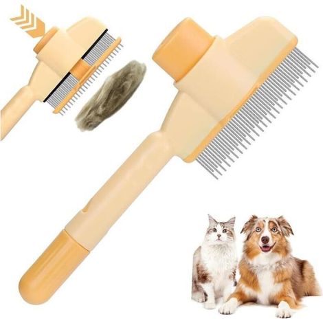Peigne dépilation pour animaux de compagnie, brosse chiens chats autonettoyante, pour soin et retrait des poils, jaune Crezuo (1/5)