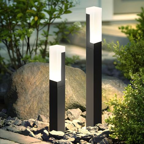 2 Pièces Borne Exterieur Jardin LED,5W Éclairage pour Chemins IP65 Étanche 6000K Lumière Blanche Froide,Lumière de Chemin pour Villa Terrasse Jardin,Noir 40CM 110 240V (1/5)