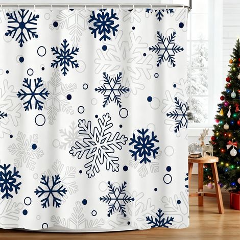 Rideau De Douche - Polyester - Motif Flocon De Neige De Noël - 90 X 180 Cm - Pour Salle De Bain - 1 Pièce (1/5)