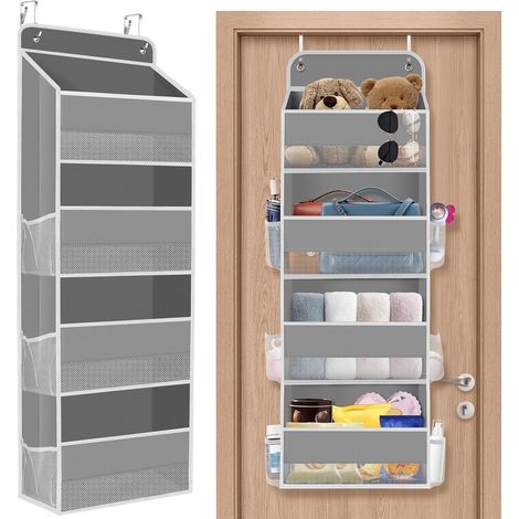 1 x Organiseur de rangement suspendu à 4 niveaux — Sac de rangement pour placard à suspendre sur porte (Gris) (1/5)