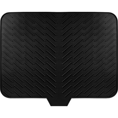 Tapis d'égouttement en silicone 40 x 30 cm avec drain et structure rainurée, résistant à la chaleur, antidérapant, tapis de drainage en silicone, noir, pour évier de cuisine (1/5)