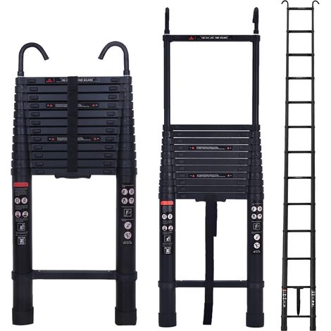 Extension Ladder w/Detachable Hook 16.5ft Telescoping Ladder Aluminum Ladder 5m, Foldable Climb Ladder with Non-Slip Rubber Feet & Locking Mechanism Safe & Durable (1/4)