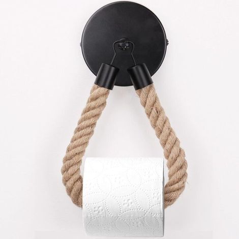 Porta carta igienica, porta asciugamani in corda di canapa per bagno e cucina, porta carta da bagno, porta carta igienica (nero) (1/3)