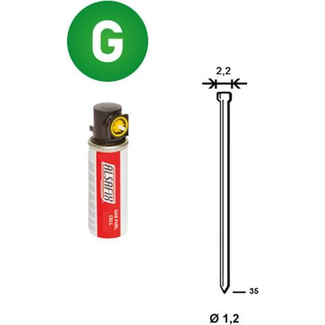 2 000 Pointes Galvanisées en Bande (Pack) - 1.2/2.2x35 mm + 2 Cartouches de Gaz Jaune - D-Work (1/5)