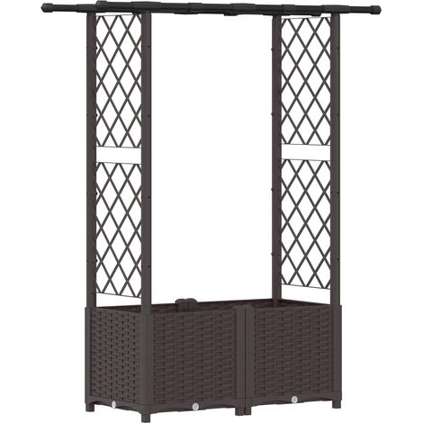 Fioriera da giardino Letto Rialzato con Griglia e Tetto Marrone 124,5 x 40 x 136 cm (1/5)