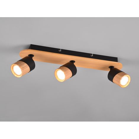 LED Deckenstrahler 3-flammig, Naturholz & Metall Schwarz, Breite 48cm (1/5)