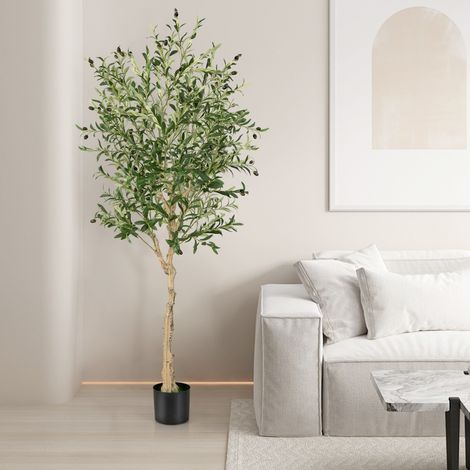 Plantes Artificielles Fausse Olivier en Pot H-182 cm Feuilles en Soie Décoration pour Intérieur/Extérieur CW9252 Maison Chic
