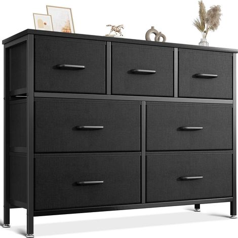 Stoffkommode mit 7 Schubladen, robust, Schwarz, 100x30x77 cm (1/5)