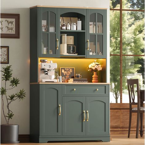 Credenza alta 100×38×176 cm in MDF verde con LED RGB e vani portaoggetti – MEUBLIV (1/5)