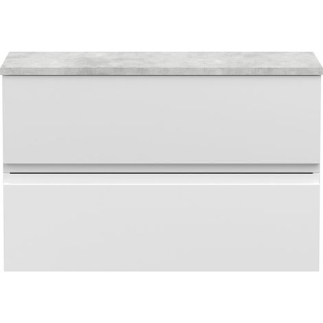 Hudson Reed Urban Wall Hung 2-Drawer Vanity Unit with Ballato Grey Worktop 800mm Wide - Satin White (1/6)