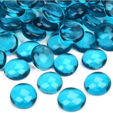 200 pièces Billes Forme Blau 900g Billes Chinoises Plates Galets Verre Perles de Verre Scintillantes Perles de Marbre Plates Cristal pour Aquarium Aménagement Paysager Jardin Pot de Fleurs (1/5)