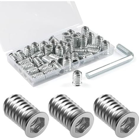 Insert Fileté Bois M6 x 15mm, 40 Pièces Douille Visser Écrous Acier au Carbone Zinc Intérieur Manchons a Visse Vis Tête, Inserts D'écrou Ecrou Hexagonal pour Meubles (1/5)