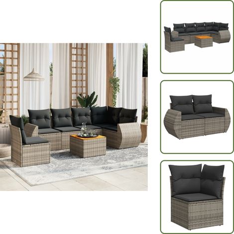 The Living Store 7-tlg. Garten-Sofagarnitur mit Kissen Grau Poly Rattan - Gartensorte - Gartenmöbelset - Esstischgarnitur - Outdoor Möbel - Lounge Set (1/5)