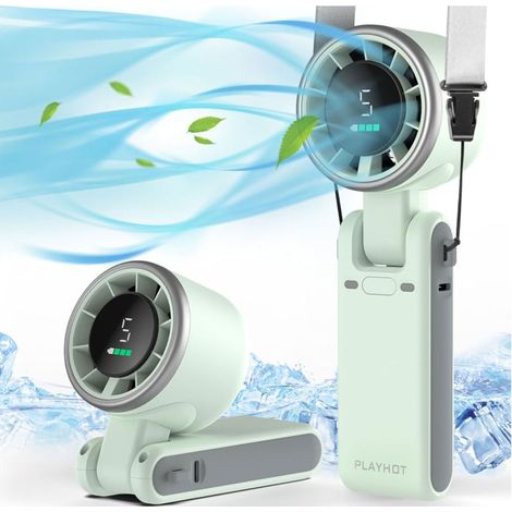 Ventilateur turbine pliable portable avec 5 vitesses, chargement USB et cordon (vert) (1/4)