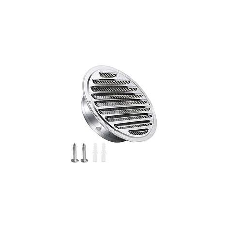 Grille d'aération en acier inoxydable 100mm avec vis et chevilles Protection contre les intempéries Lamelles avec moustiquaire et boucle Grille d'évacuation d'air ronde Visser et bride Grille (1/5)