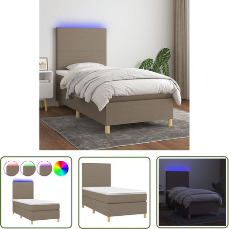 The Living Store Sommier à lattes de lit et matelas et LED Taupe 100x200cm Tissu - Sommier Tapissier - Lit Avec Led - Matelas À Ressorts Ensachés - Tête De Lit Ajustable - Éclairage LED (1/5)
