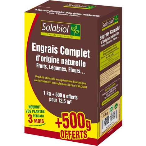 Engrais complet 1,5kg – Mini granulés sans poussière – Double action starter et durable – Certifié Agriculture Biologique – Solabiol