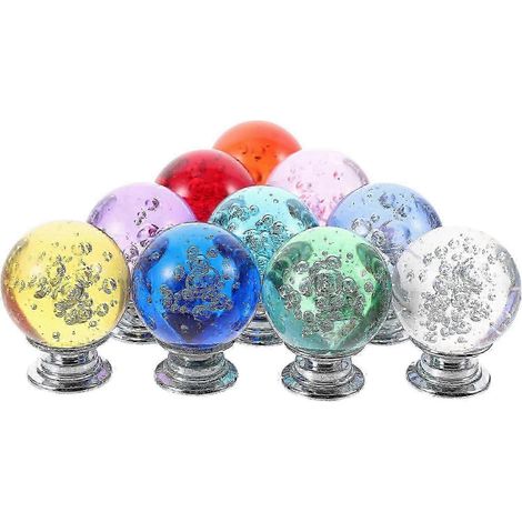 Boutons de commode, 10 poignées de tiroir en verre cristal, à un trou, pour armoire, placard ou penderie (1/4)