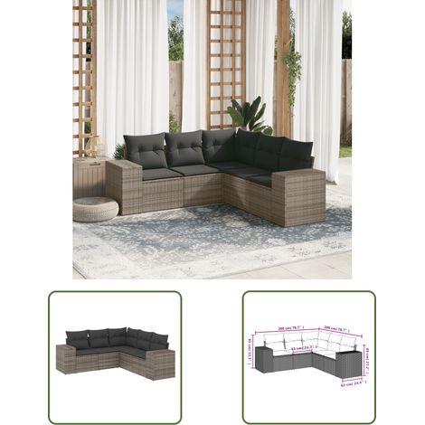 The Living Store 5-tlg. Garten-Sofagarnitur mit Kissen Grau Poly Rattan - Gartensorte - Gartenmöbelset - PE-Rattan Möbel - Outdoor Lounge Set - Wetterfeste Gartenmöbel (1/3)