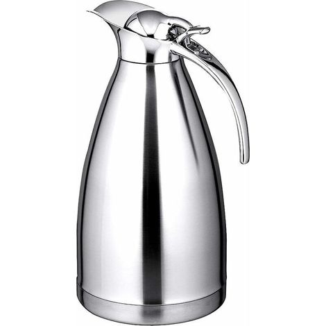 Carafe Isotherme INOX, Pichet Thermo à Double Paroi en Acier Inoxydable, de 2 L en Argenté, Bouteille d’Eau Chaud à la Maison, Bureau et Hôtel, Idéal pour Café
