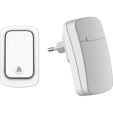 Sonnette sans fil sans pile requise, portée jusqu'à 200 m, 38 sonneries, 3 niveaux de volume, facile à installer (blanche) (1/5)