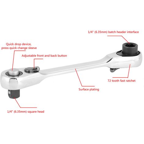 Mini clé à cliquet 1/4" avec tournevis hexagonal et clé dynamométrique (107 mm) (1/5)