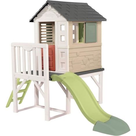 Cabane de jardin pour enfant – Maison pilotis avec plateforme 70cm – 3 fenêtres et portillon – Traitement anti-UV pour durabilité – Smoby (1/5)